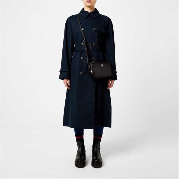 Tommy Hilfiger Peached Cotton Long Trench Coat - Blue