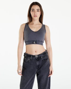Top Calvin Klein Jeans Label Washed Rib Crop Top Washed Black L