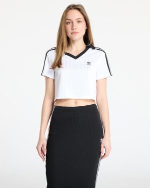 Top adidas Adicolor Football Jacquard V-Neck Crop Polo Shirt White XS
