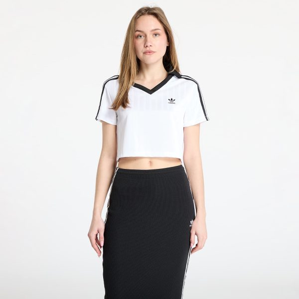 Top adidas Adicolor Football Jacquard V-Neck Crop Polo Shirt White XS