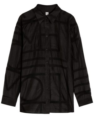 Toteme Logo Semi-sheer Cotton-blend Pyjama Shirt - Black - 42 (UK14 / L)