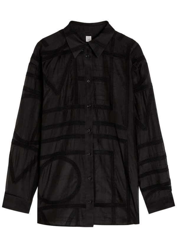 Toteme Logo Semi-sheer Cotton-blend Pyjama Shirt - Black - 42 (UK14 / L)