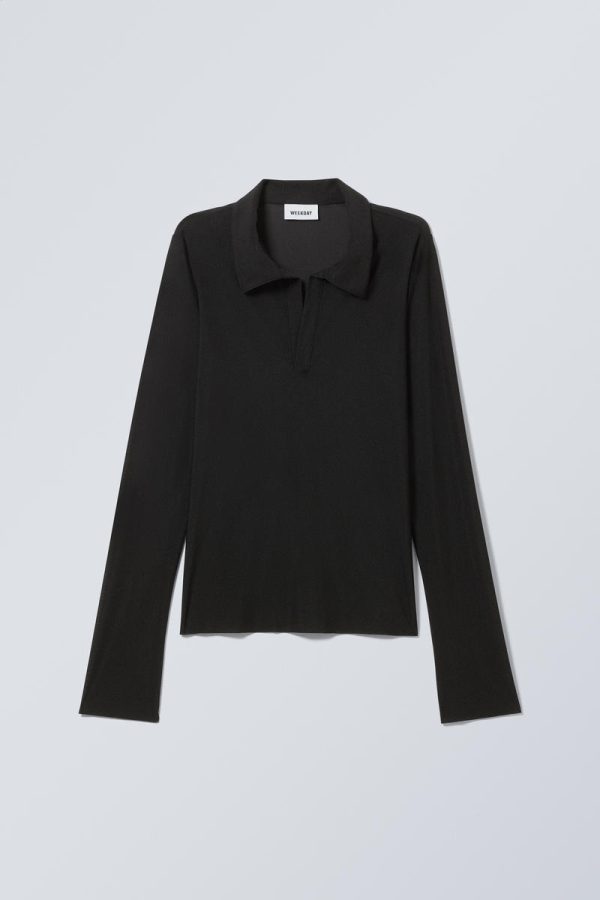 Transparent Long Sleeve Polo Top