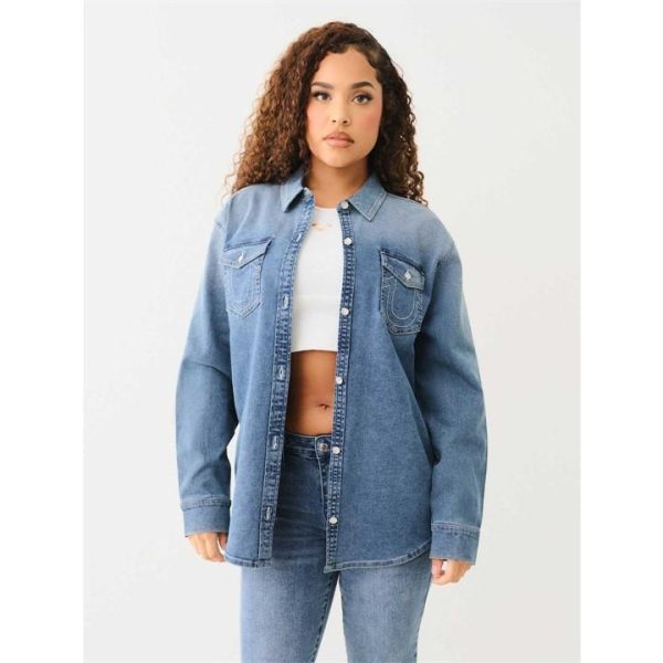True Religion Long Sleeve Denim Shirt Womens - Blue