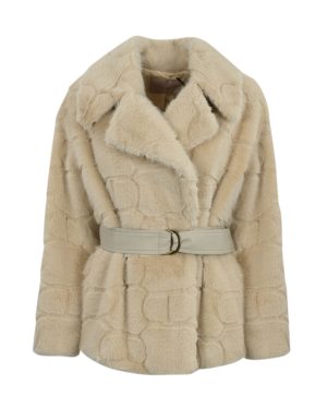TwinSet Short Faux Fur Coat With Logo