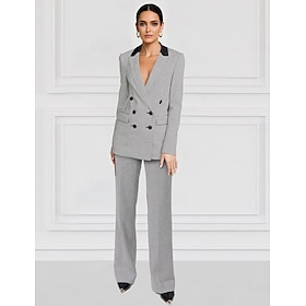 Two Piece Jumpsuit / Pantsuit Pantsuit Houndstooth Mother of the Bride Blazer Suit Tuxedo Elegant Vintage Simple Satin Peak Lapel Floor Length Pants Stretch Fa
