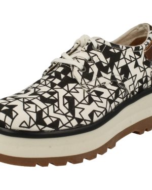 (UK 3, Black) Ladies CAT Lace Up Platform Casual Shoes Restless Walala - W Fit