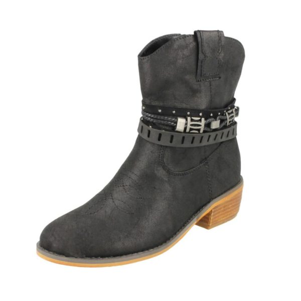 (UK 7, Black) Ladies Down To Earth Cowboy Boots F50950