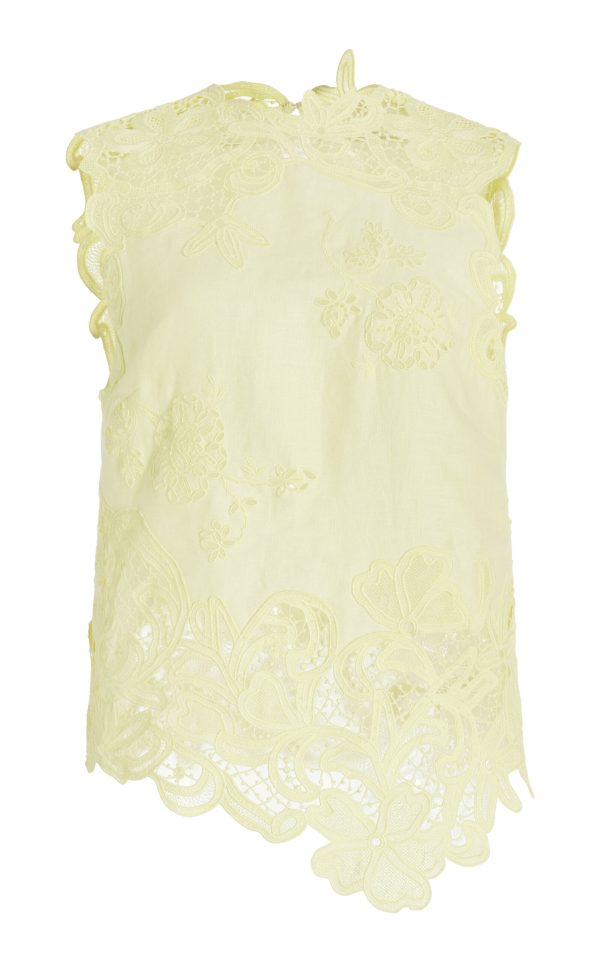 Ulla Johnson - Marlis Embroidered Linen Tank Top - Lime Green - US 6 - Moda Operandi