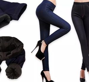 Ultra-Thick Fleece-Lined Jeggings, Blue,Size S-M,One