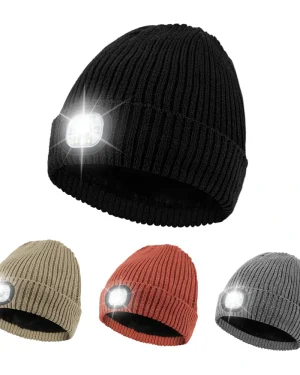 Unisex Beanie Fleece Lined LED Beanie with Light and USB Rechargeable Hands Free LED Headlamp Hat, Knitted Night Light B