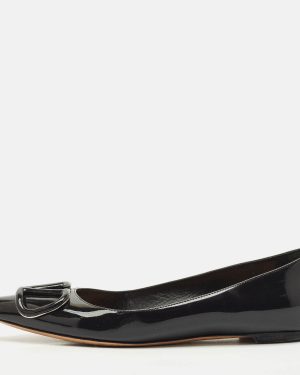 Valentino Black Leather VLogo Pointed Toe Ballet Flats Size 37.5