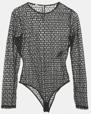 Valentino Black Mesh Toile Iconographe Bodysuit M