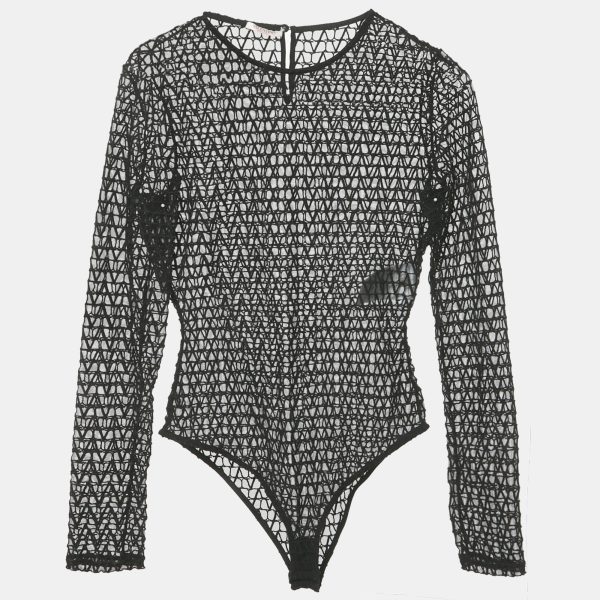 Valentino Black Mesh Toile Iconographe Bodysuit M
