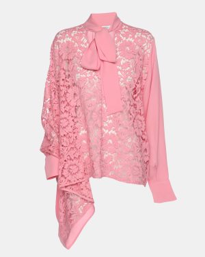 Valentino Pink Silk Lace Neck Tie Blouse S