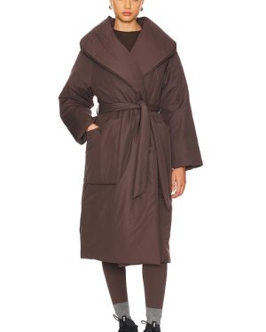 Varley Ana Long Wrap Puffer Coat in Brown. Size S.