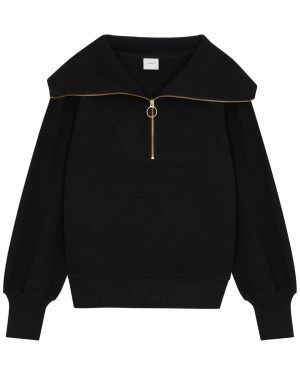Varley Vine Ribbed Stretch-cotton Half-zip Sweatshirt - Black - Xxs (UK4 / Xxs)