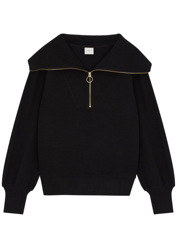 Varley Vine Ribbed Stretch-cotton Half-zip Sweatshirt - Black - Xxs (UK4 / Xxs)