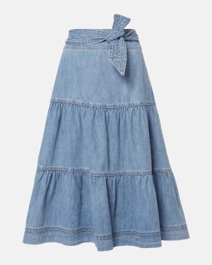 Veronica Beard Armida tiered denim midi skirt