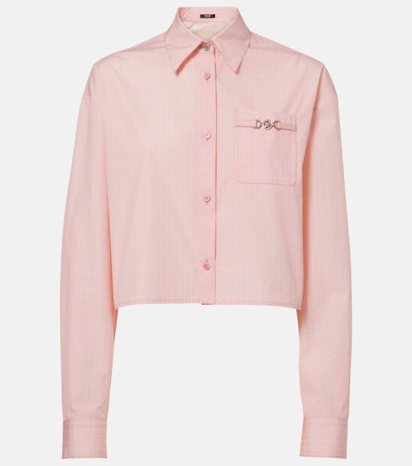 Versace Chain Pinstripe cropped cotton poplin shirt