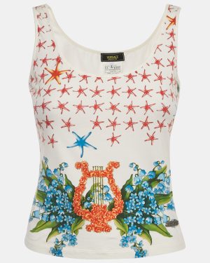 Versace Jeans Couture White Printed Cotton Knit Tank Top L