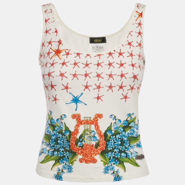 Versace Jeans Couture White Printed Cotton Knit Tank Top L