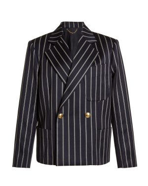 Victoria Beckham - Cropped Wool-Cotton Blazer - Navy - UK 14 - Moda Operandi