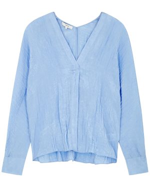 Vince Light Blue Crinkled-effect Satin Blouse - XS