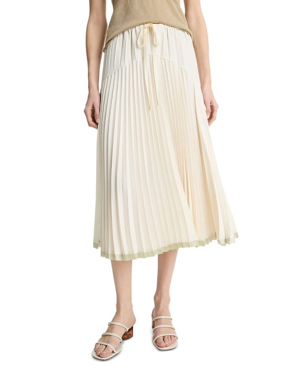 Vince Pleated Satin Tiered Skirt