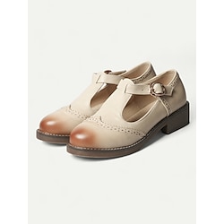 Vintage-Inspired Women's T-Strap Brogues - Elegant Leather Design with Detailed Perforations, Perfect for Business and Stylish Casual Wear
