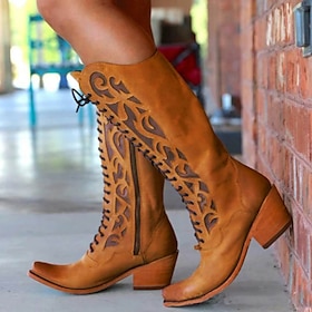 Vintage Red Lace-Up Western Cowboy Boots - Women's Knee-High Leather Boots for Country and Western Events