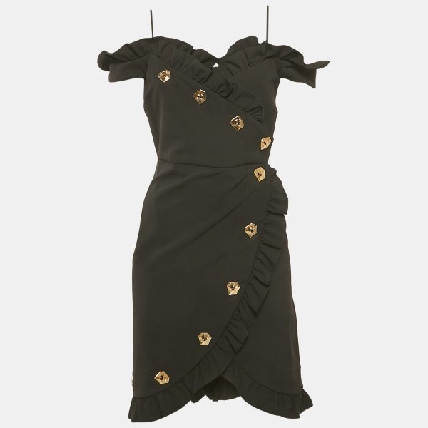 Violante Nessi Black Crepe Ruffled Wrap Style Mini Dress S