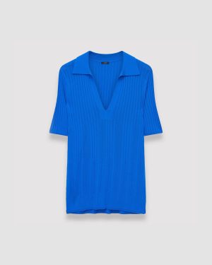 Viscose Rib Knit Polo Top - XXS