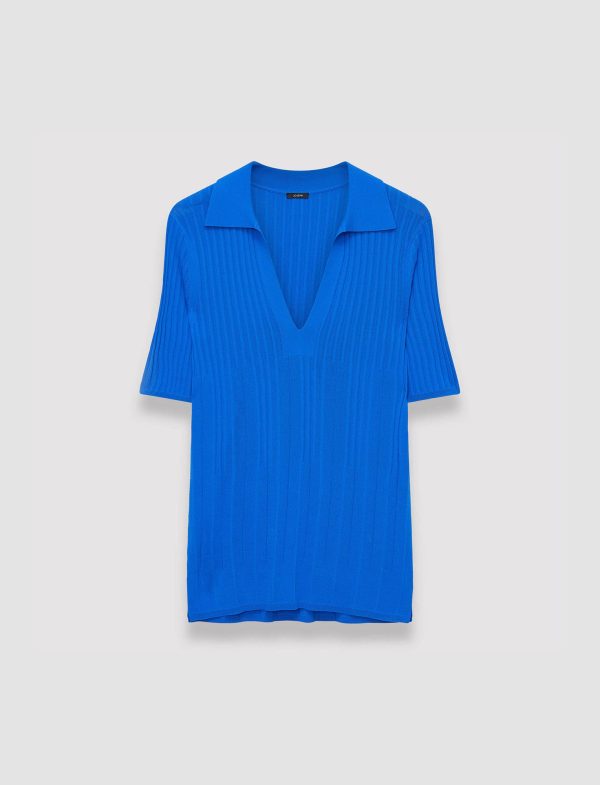 Viscose Rib Knit Polo Top - XXS