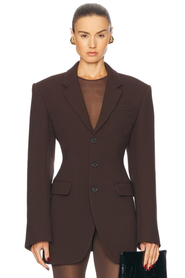 WARDROBE.NYC Longline Blazer in Dark Brown - Chocolate. Size L (also in ).
