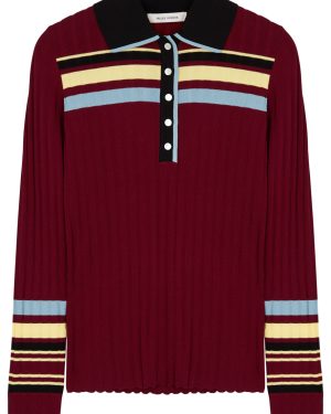 Wales Bonner Wander Striped Stretch-knit Polo top - Red - L