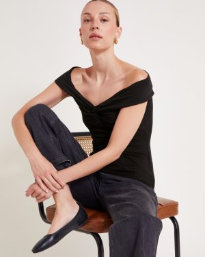 Wanda Wrap Bardot Top Black