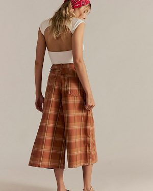 We The Free High Top Wide Crop Plaid Jeans at Free People in Rust Plaid, Size: 24