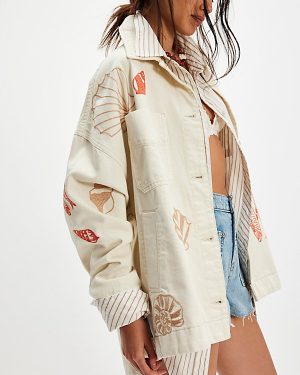 We The Free Madison City Embroidered Jacket at Free People in Tofu, Size: XS