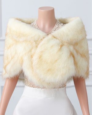 Wedding Wrap Beige Tops Faux Fur Bridal Cover Up