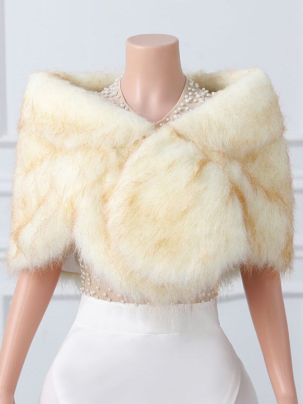 Wedding Wrap Beige Tops Faux Fur Bridal Cover Up