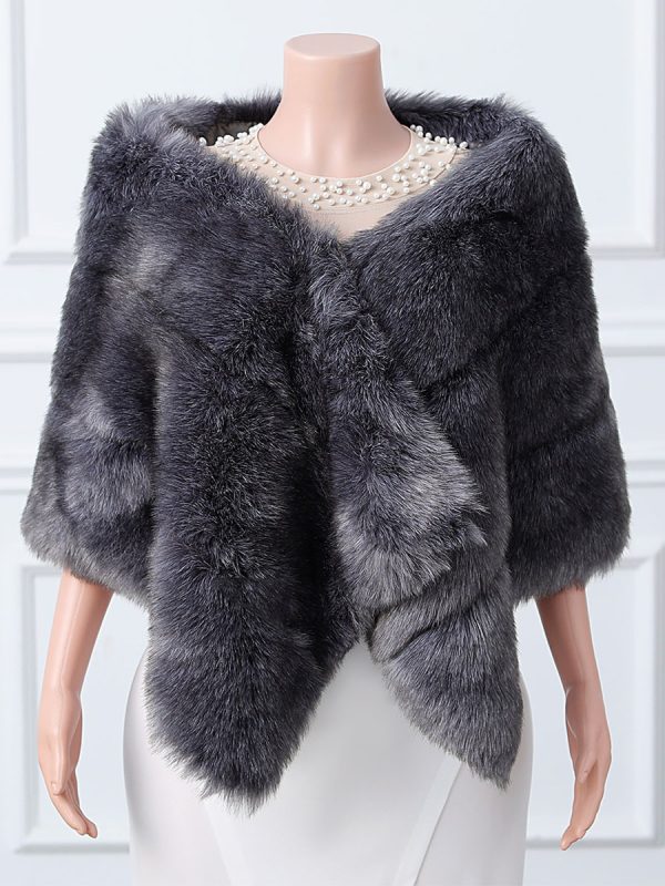 Wedding Wrap Black Silver Tops Faux Fur Bridal Cover Up