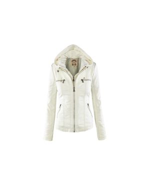 (White, 4XL) Gothic Faux Leather Jacket Women Hoodies Winter Autumn Motorcycle Jacket Black Outerwear Faux Leather Pu Basic Jacket Coat