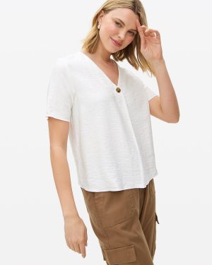 White Button Front Boxy Blouse