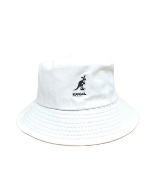 (White) Kangol Washed Classic Bucket Hat Cotton Round Top Wide Brim Unisex Headwear