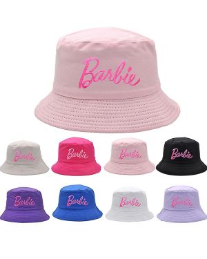 (White) Ladies Barbie Pink Bucket Hat For Women Barbie Pink Cap Fisherman Fishing Bucket Hat Embroidered Cap Hat 8colors 100% Cotton
