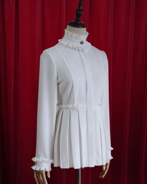 White Lolita Blouse Pleated Chic Cotton Blouse for Women