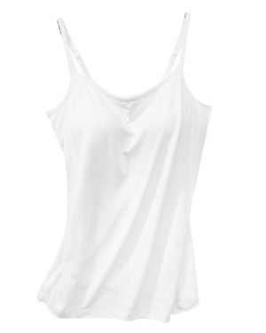 (White, M) Women Padded Soft Casual Bra Tank Top Women Spaghetti Cami Top Vest Female Camisole With Built In Bra
