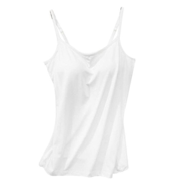 (White, M) Women Padded Soft Casual Bra Tank Top Women Spaghetti Cami Top Vest Female Camisole With Built In Bra