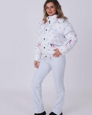 White OOSC Print Chic Womens Puffer Jacket -